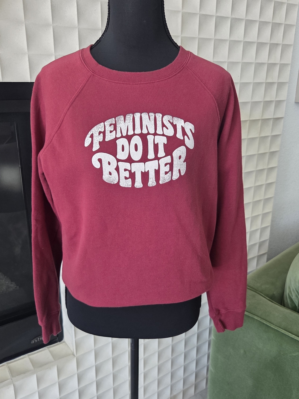 Rebecca Minkoff Jennings Sweatshirt "Feminists Do It Better" Burgundy Size Small